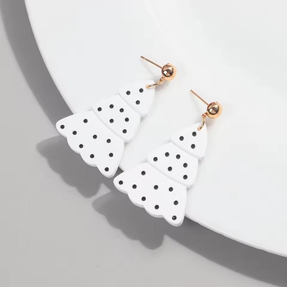 New Glitter Pink Christmas Tree Acrylic Earrings for Women Girls Cute Sweet 3-Tree Long Dangle Earring Party Jewelry Gifts