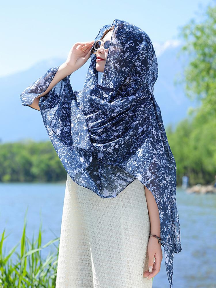 Elegant Women Thin Silk Scarf Wrap Shawl Print Ladies Sunscreen Bandanas Hijab Mujer Boho Scarve Pareo Casual Chinese Style New