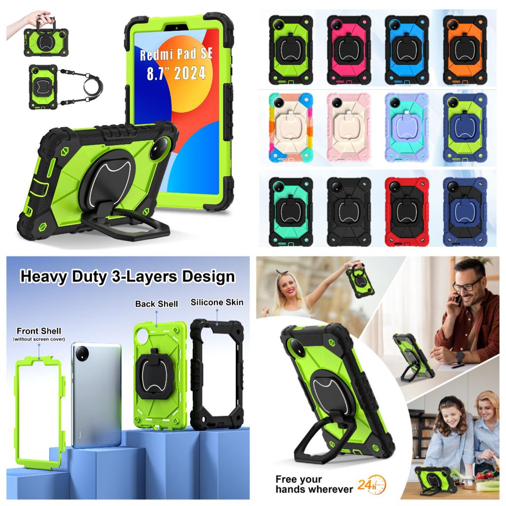 For Xiaomi Redmi Pad SE 8.7.360° Rotating Grip Heavy Duty Protection Stand TPU+PC 3in1 Anti-knock Shockproof Tablets PC Case