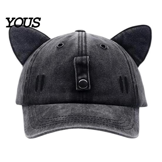 Teenager Adult Adjustable Hat Cat Ear Trucker Hat, Baseball Cap with Detachable Sunglasses, Polyester Sports Pilot Style for Outdoor Travel