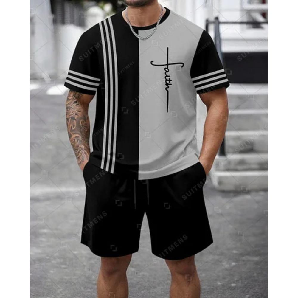Men's Summer Comfortable Fashionable Colorful Pattern 3D Printed 2-piece Set Leisure Sports Style Loose Oversized Breathable Sports Wear
