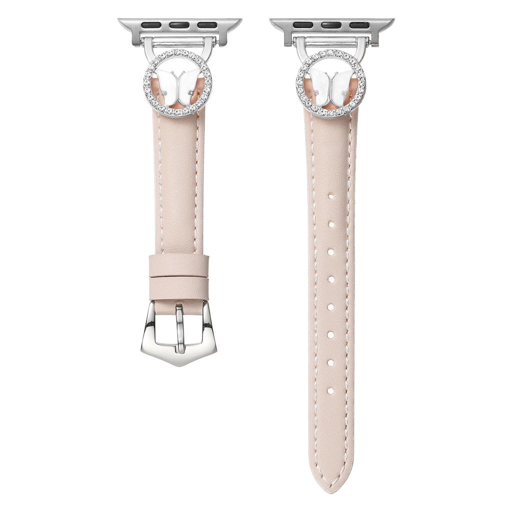 Leather Strap for Apple Watch Series 10 9 8 7 SE 6 5 4 3 2 1 42mm 41mm 40mm 38mm Rhinestone Butterfly Band