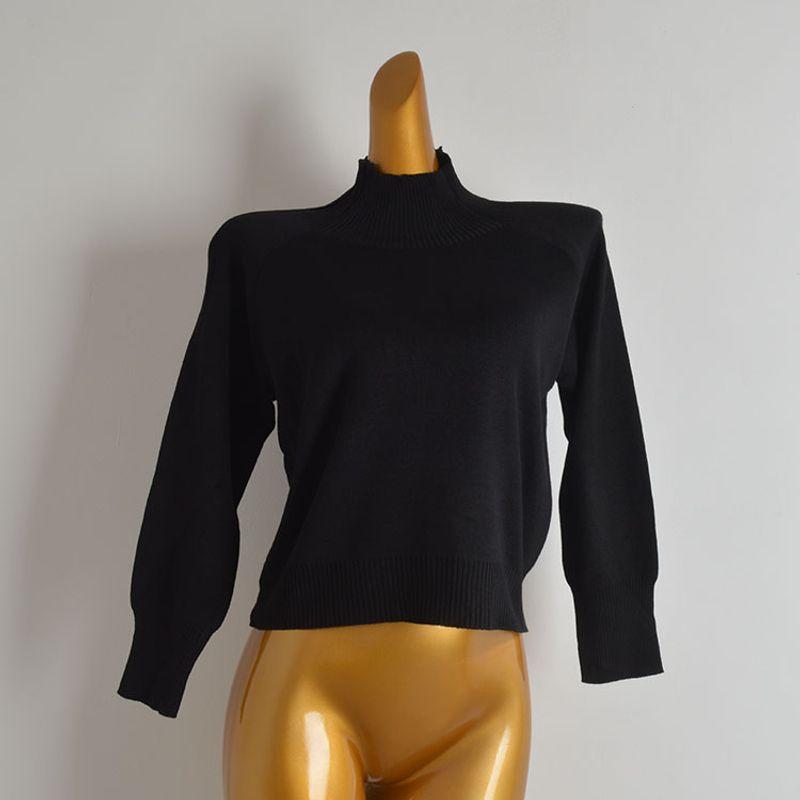 

Pure Color New Arrival Half Turtleneck Side Zipper Pullover Long Sleeves Knitwear Women s Fall/Winter Slim Bottoming Shirt Tops Black One size