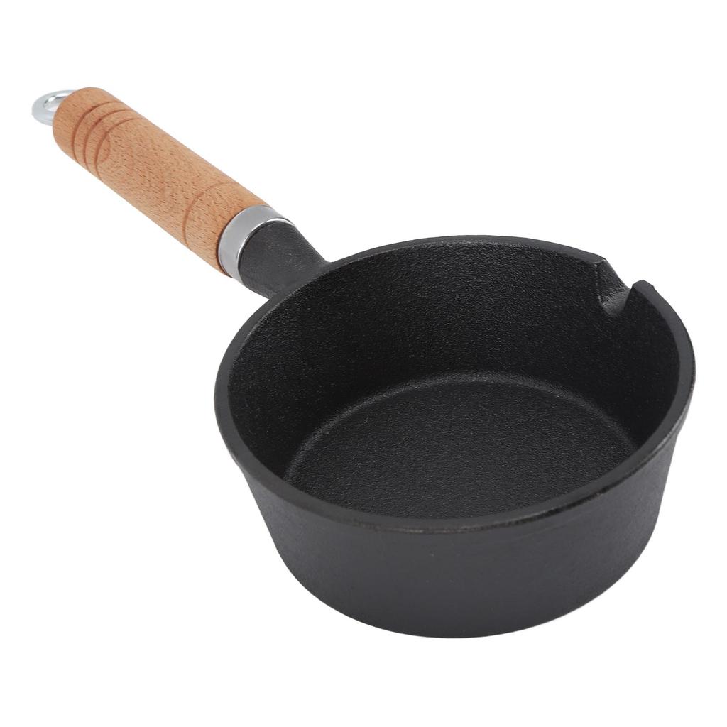 Egg Frying Pan Cast Iron Wood Handle Pre Seasoned Skillet for Indoor Outdoor Cooking