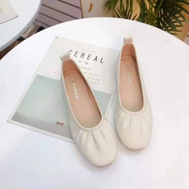 Fashion Korean Style Ladies Footwear Casual Women's Flat Shoes Round Toe Quick Delivery Young Elegant Dress Fashionable Slip On Sale Non