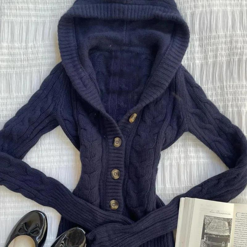 Fashion Vintage American Solid Knitted American Cardigan Harajuku All Match Punk Jumpers Y2k Aesthetic Spring Autumn Clothes