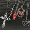 5pcs Set Goth Oval Relief Vampire Bat Coffin Cross Star Shaped Pendant Necklace for Women Halloween Stainless Steel Jewelry Sets