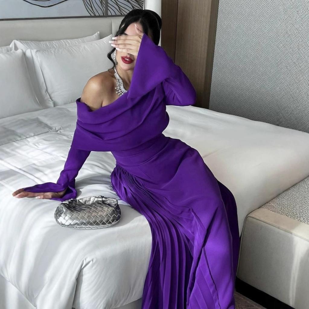 Fall Winter Women's Sexy Off-shoulder Ruched Evening Dress Leisure Cocktail Party Formal Event
