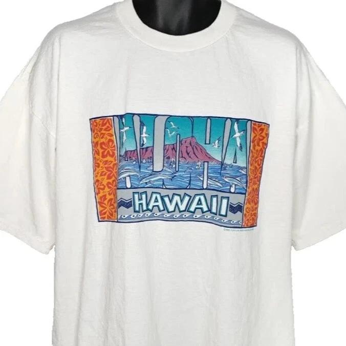 Vintage Hawaii 100% Cotton T-shirt Mens Tees Top Mens Size XL White Y2K 2001 Aloha Bottlenose Dolphins Pod