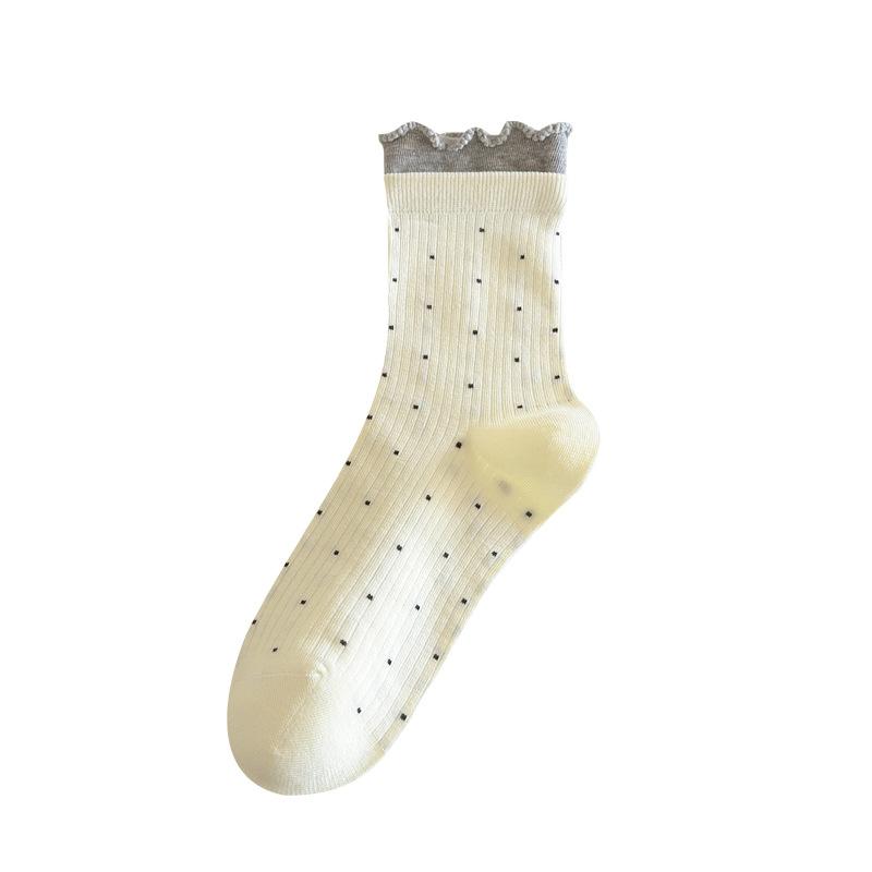 Sock - Spring/Summer Mesh Thin Style Mid-Calf Tube Socks in Colorful Lace with Cute Dots and Pure Cotton Layered Socks