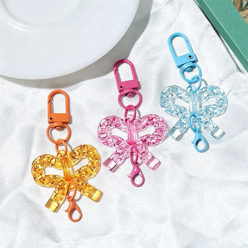 Transparent Acrylic Bow Keyring for Girls' Bags - DIY Pendant Accessory Small Gift
