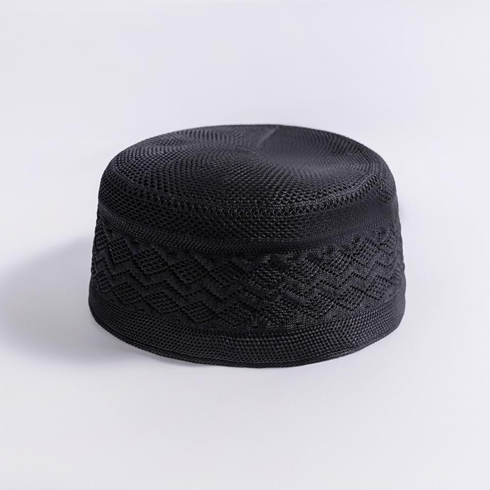 

New Crochet Knit Ethnic Hat Cotton Mesh Flat Top Breathable Thin Summer Hat Men M чёрный