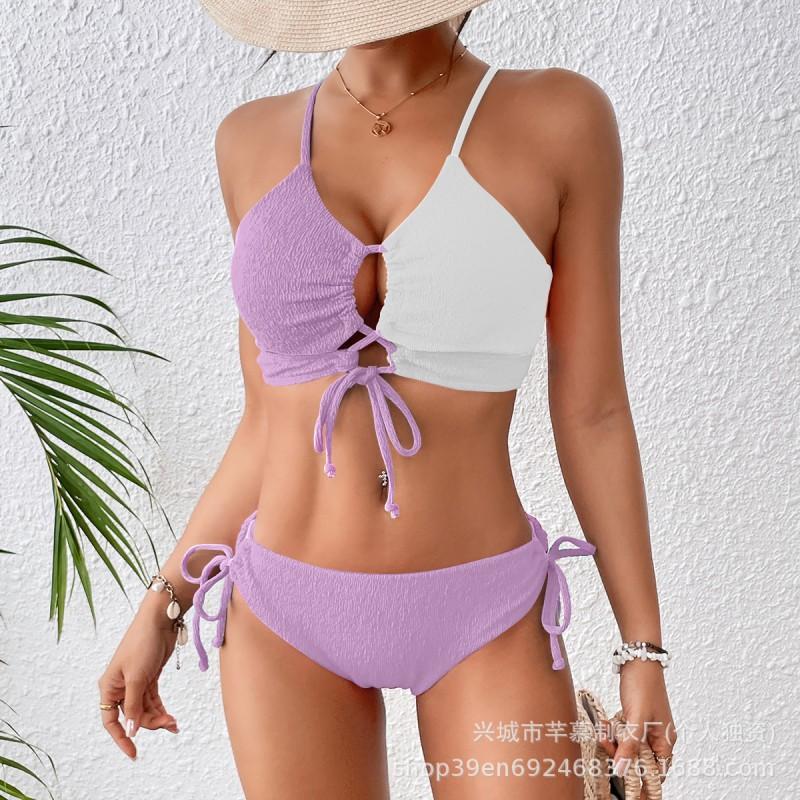Split Swimsuit Women's Contrasting Color Sexy Cross-band Hollow Bikini