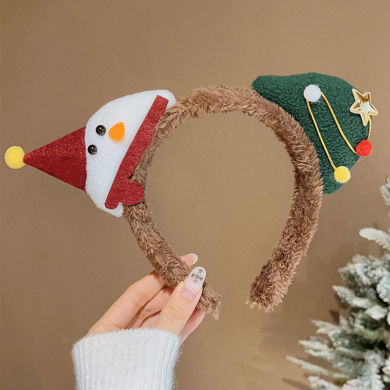 2025 Cute Christmas Snowman & Reindeer Cartoon Plush Headband - Fun Holiday Hair Accessory