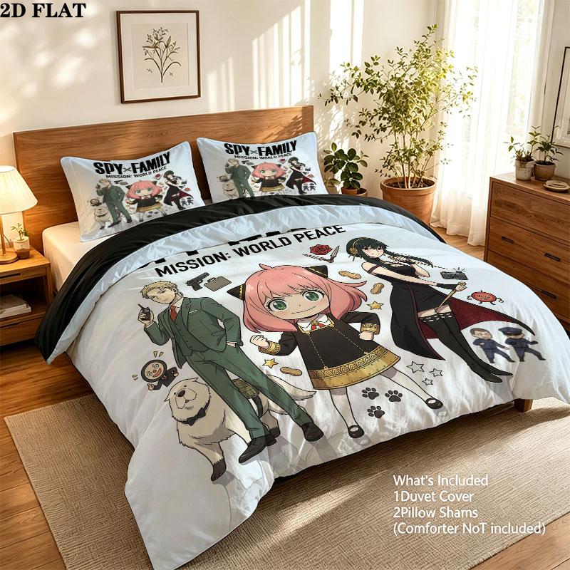 Biancheria da letto con motivo Spy Family Set Copripiumone Federe Regalo di Compleanno per la Casa(1 * copripiumino + 2 * federa, senza nucleo)