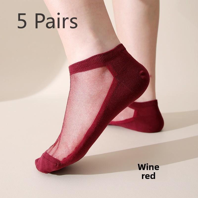 5 Pairs Socks Women Spring and Summer Crystal Stockings Boneless Breathable Crystal Stockings Invisible Socks
