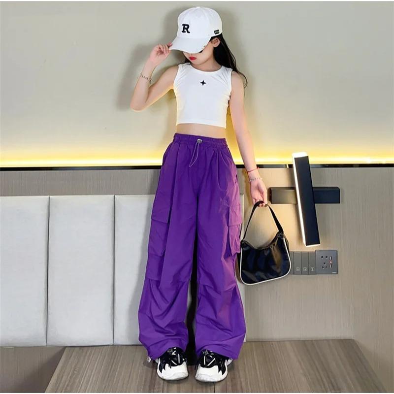Girls Cargo Pants Summer Children Loose Workwear Trousers Kids Lightweight Spring Autumn Sweatpants Teenager Casual Clothing