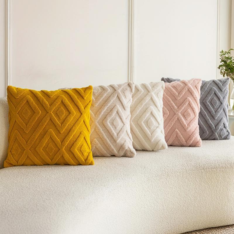 1PC Pillowcase Soft Single-Sided Pattern Plush Plump Material Elegant Geometric Diamond Jacquard Pattern Minimalist Style 45x45cm