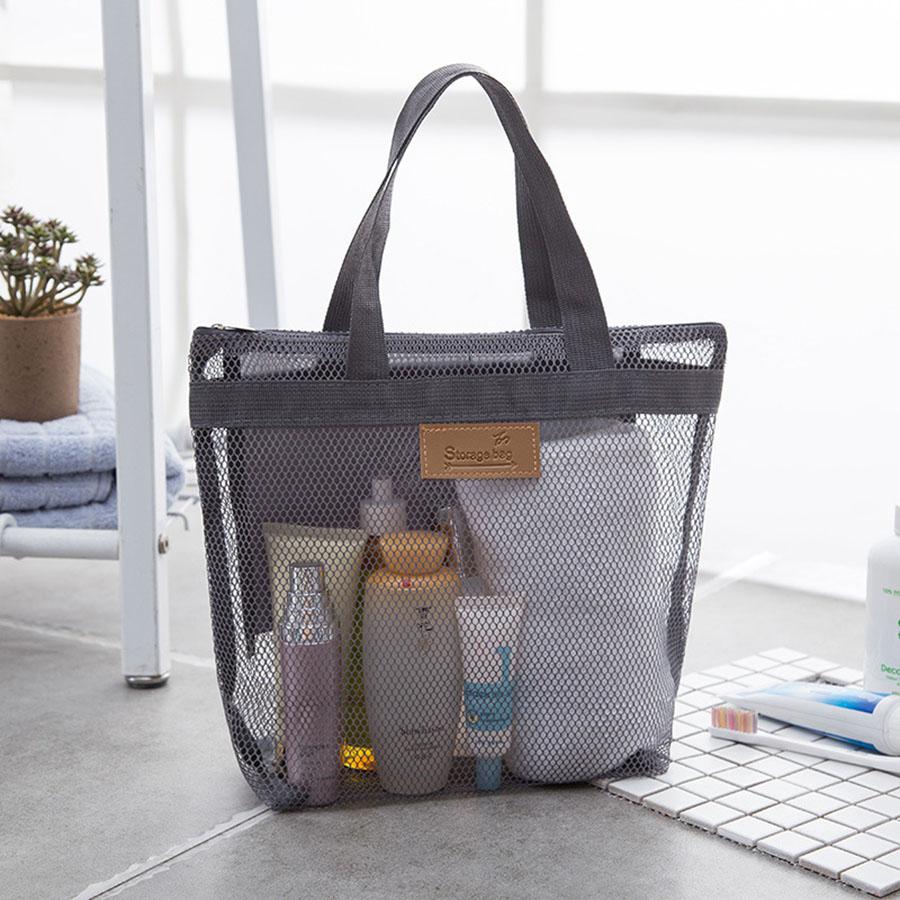 1pc Mesh Toiletry Storage Bags with Handle Large Capacity Makeup Bag Portable Travel Toiletries Handbags Cosmetic Organizer