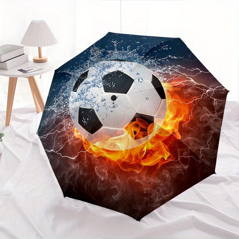 "Fire & Water Soccer Ball: The Ultimate Sports Accessory" Umbrella, Cute Umbrella with Cute Design, Portable 3-Fold Compact Umbrella for Men & Women,