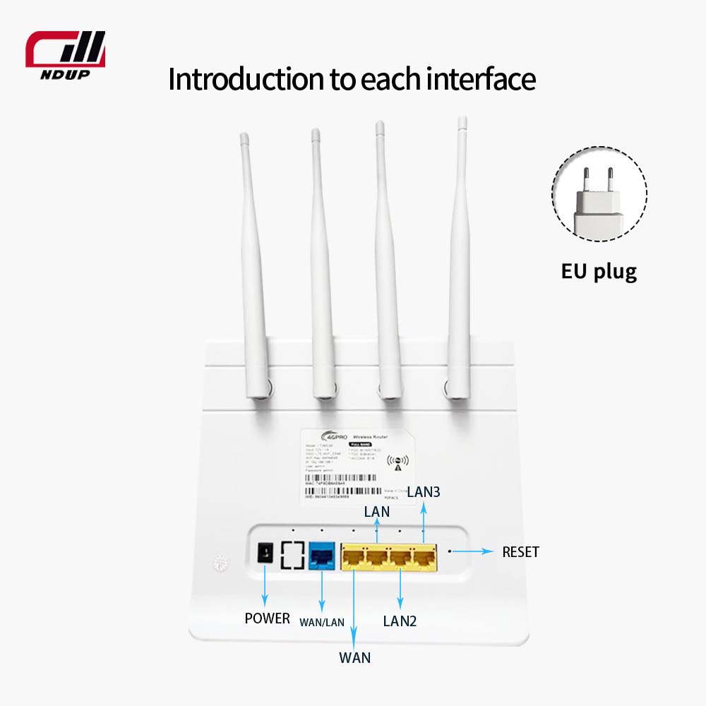 NDUP H822 WiFi Router - 4 LAN Ports, Pocket WiFi, LTE SIM Card Modem, 300Mbps, 4G Router, CAT 6