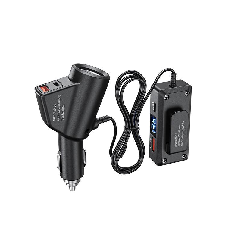 Multifunctional Car Charger with QC3.0+PD Fast Charging, 12V/24V Compatibility, and Voltage Display