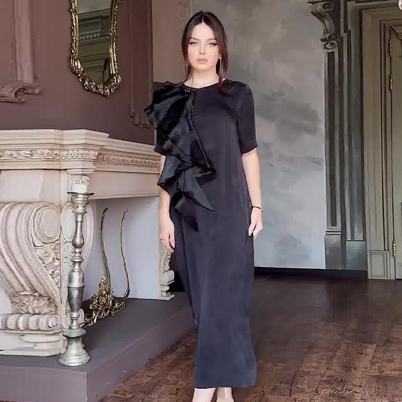 

Летнее женское модное платье из кружева и сетки, облегающего кроя, 2024 XXXL чёрный