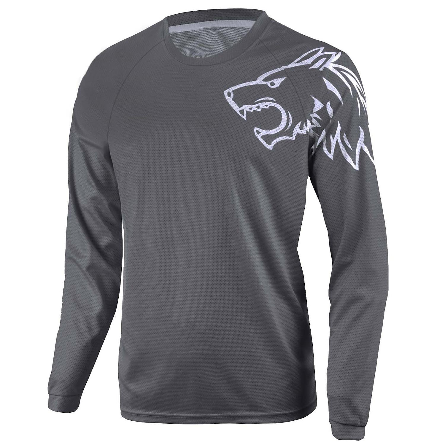 

Мужской топ для зала с принтом волка, футболка с длинным рукавом, джерси для фитнеса и бега, весна-осень, дышащая, быстросохнущая, спортивная мужская одежда 5XL