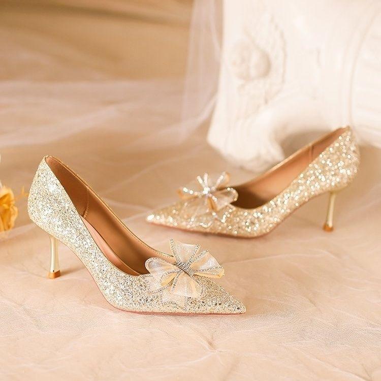 French temperament thin heel light mouth single shoes women's new high-end sense versatile comfortable bow women's high heels