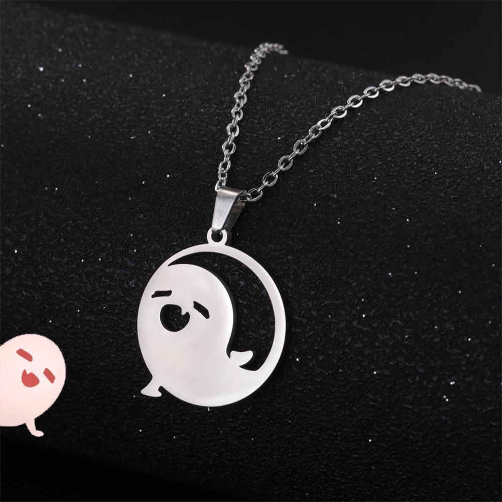 Anime Genshin Impact Hu Tao Pendant Necklace Cute Cartoon Stainless Steel Ghost Necklaces Fashion Jewelry Halloween Gift