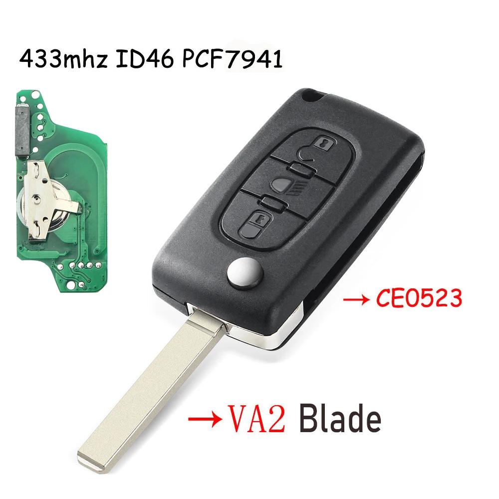 KEYYOU For Citroen C5 X7 C2 C3 C4 Grand Picasso Berlingo C6 C8 3 Buttons light Remote Car Key VA2/HCA 433Mhz ID46 CE0523 Ce0536