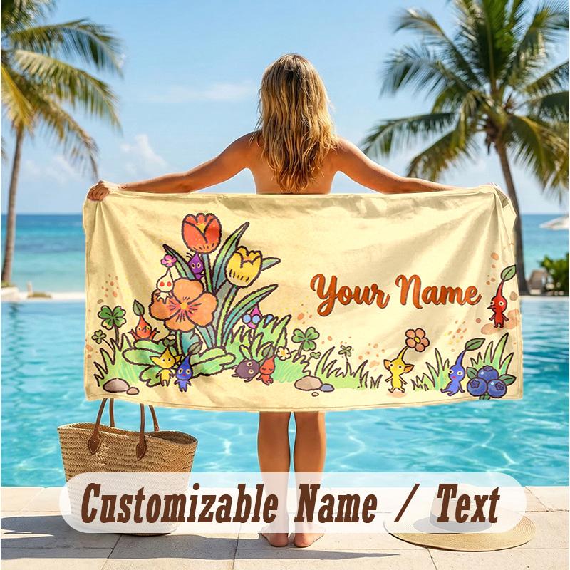 Custom Text Beach Towel, Soft Absorbent Swimming Multi-use TowelPikmin