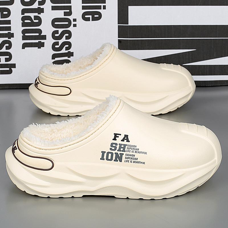 Men's Shoes Winter Warm Shoes Plush Lining Indoor Cotton Slippers Concise Platform Outdoor Kitchen Shoes House Waterproof Slippers