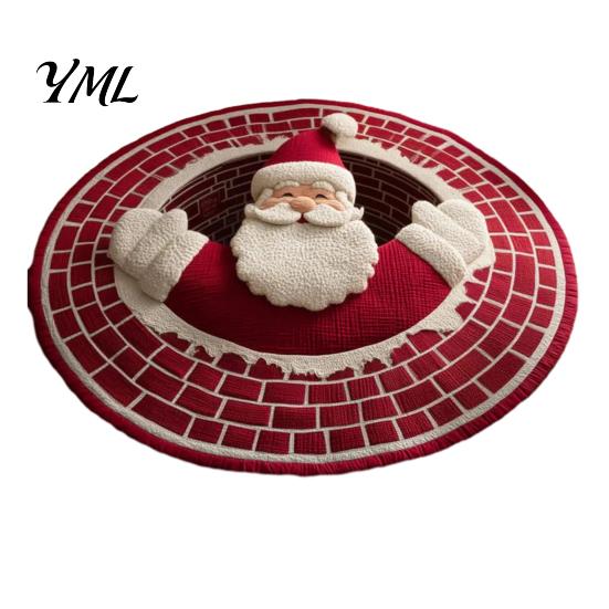 Soft Imitation Cashmere Rug Round Christmas Rug, 39" Santa Snowflake Pattern, Non Slip Carpet Holiday Area for Home Living Room Bedroom Decor Washable