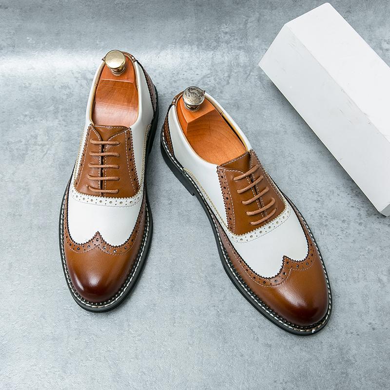 Fashion Brand Men Leather Casual Business Shoes New Lace Up Wearable  Anti Slip Formal Office Work Shoes Men Party Wedding Oxford Shoes