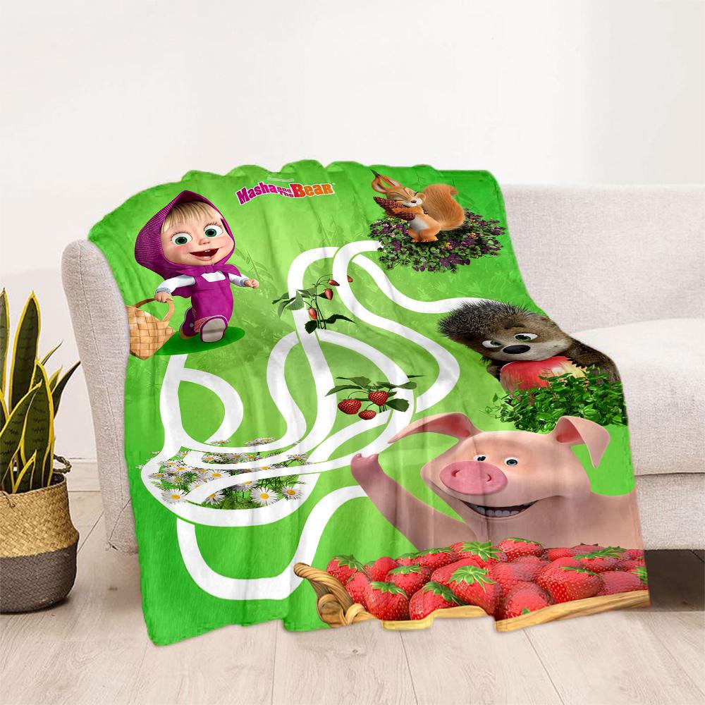 Masha Bear Blanket Durable Comfort Great for Picnics Bedding Seaside for All Seasons Stylish Decor Suitable for Gifting Relatives and Friends