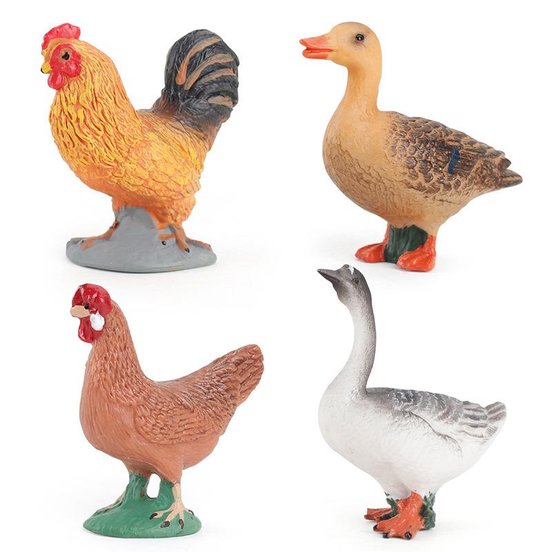Mini Simulation Solid Farm Poultry Animal Model Rooster Hen Duck Goose Static Ornament Toy