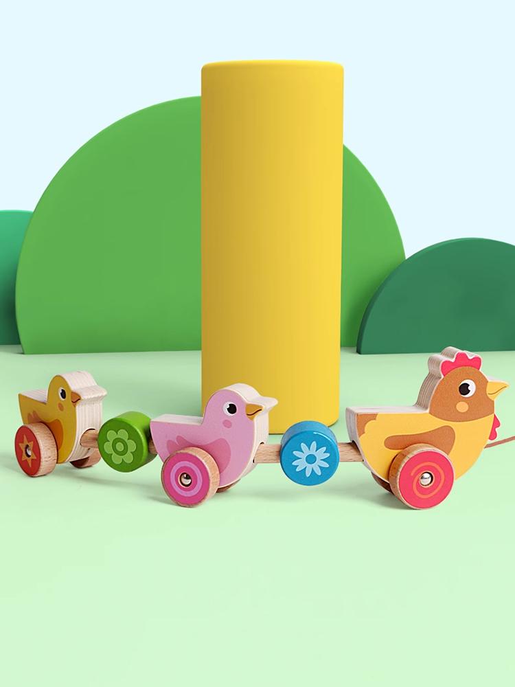 Iwood Wooden Boys Drag Walker Toy Car/Infant Hand Rope Car Baby Car Children's Day Birthday Gift