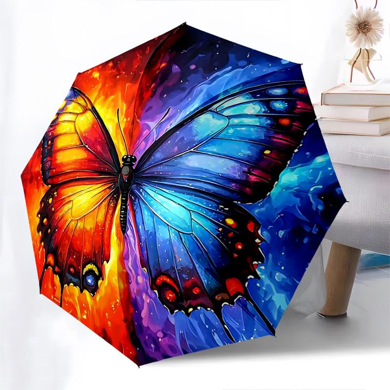 

1pc Colorful Butterfly Automatic Opening/Closing Umbrella with Foldable Design, 8-Bone Iron Frame Outdoor Umbrella for Festivals, Travelers, Daily Use