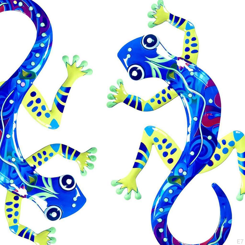 2 Pieces Gecko Wall Decor Decorative Vivid Ornament Iron Creative Art Sculpture for Patio