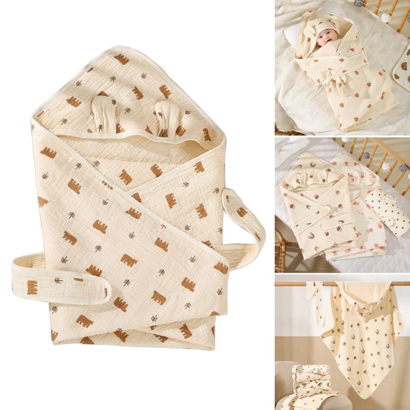 Babyfilt Bomullssvep med Sött Mönster för Nyfödda och Småbarn Multifunktionellt Barnvagnsskydd Sveptyg
