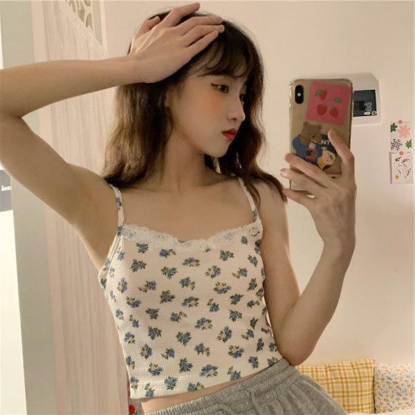 

Женская летняя утягивающая майка без рукавов с цветочным принтом и квадратным вырезом, с рукавами-фонариками S (recommended for 80~100 jin)