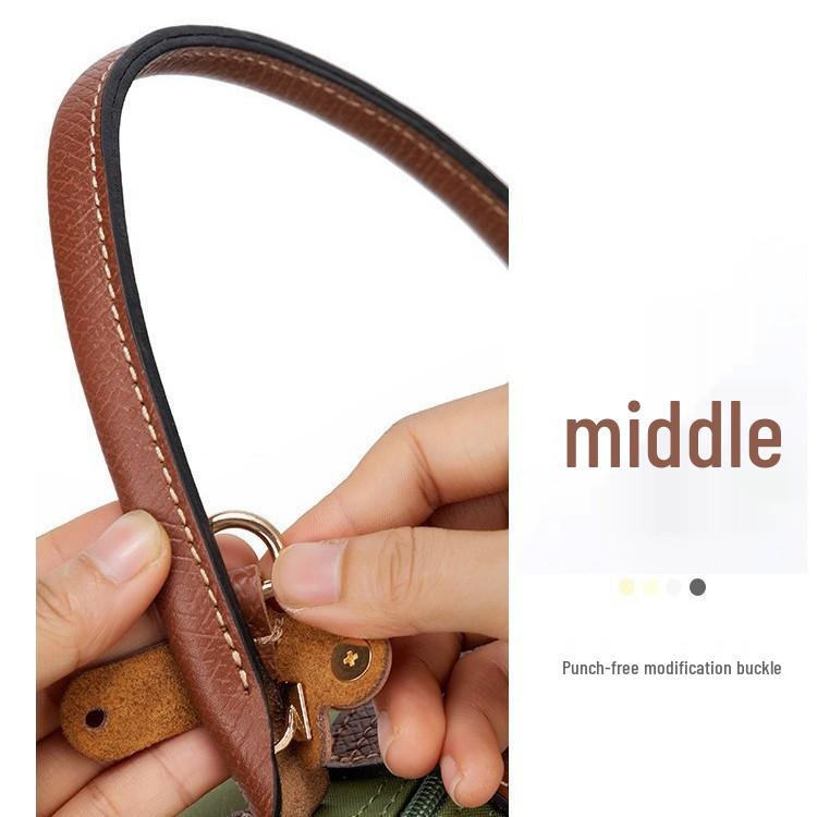 Longxiang Genuine Leather Mini Dumpling Bag with Wide Strap and No-Punch Buckle