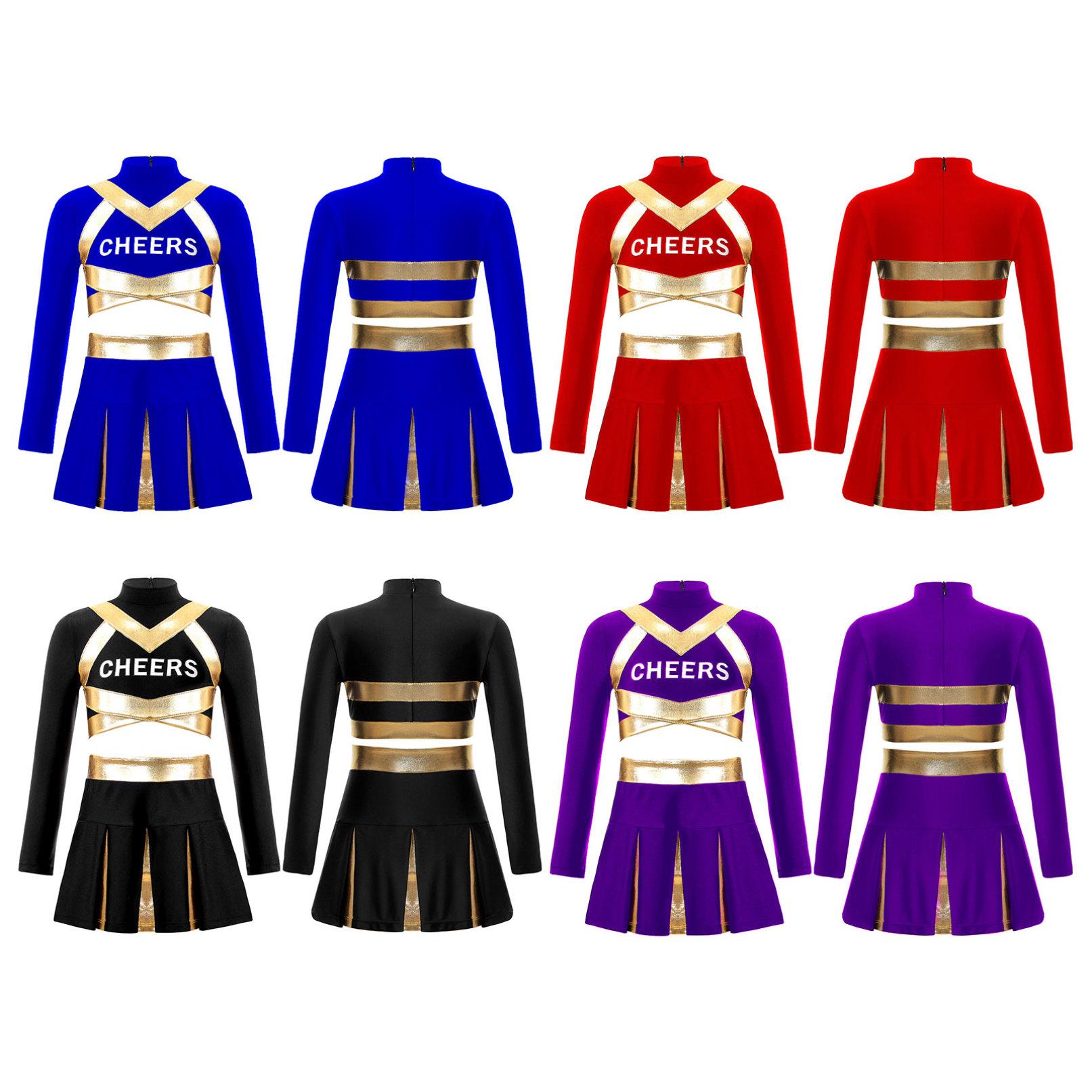 

Дівчата Уніформа для черлідінгу, танцювальна сукня, черлідер, наряди, танцювальні костюми, топи з плісированою спідницею 5-6 Years фіолетовий