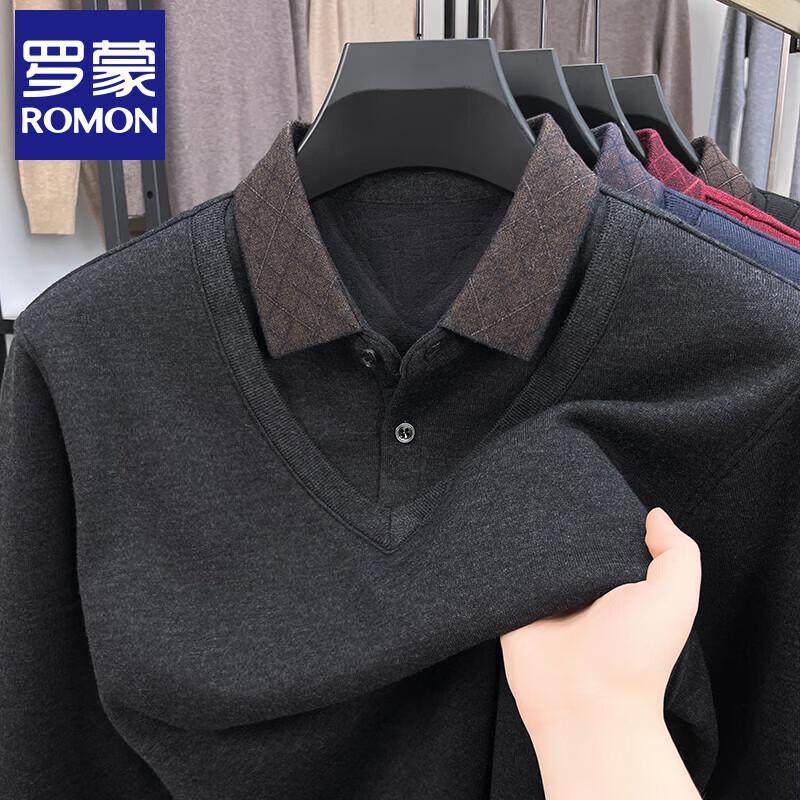 ROMON Men's Faux Two-Piece Wool Blend Pullover Sweater