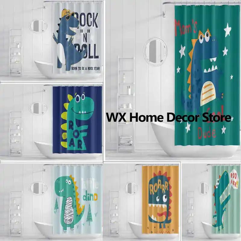 Schimmelresistenter Cartoon-Duschvorhang Bunter Duschvorhang mit Dinosaurier-Muster