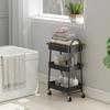 3 Tier Kitchen Storage Trolley With On Wheels Cover Top Board   Rustic Brown And Black