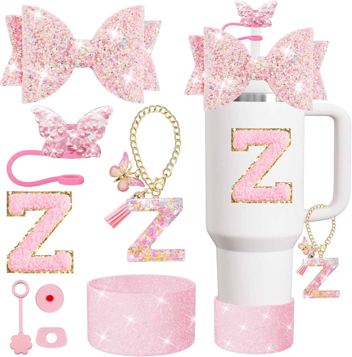 

Набор из 8 предметов аксессуаров для стакана Stanley 30 унций 40 унций: топпер для соломинки, крышка-заглушка, чехол-ботинок, заглушка от проливания, подвеска-шарм, наклейка с инициалами