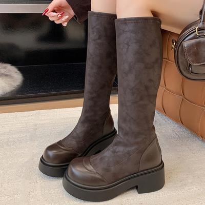 High Boots Women Flats Platform Knee High Fashion Shoes  Winter New Motorcycle Boots Goth Designer Cozy Trend Ladies Boots