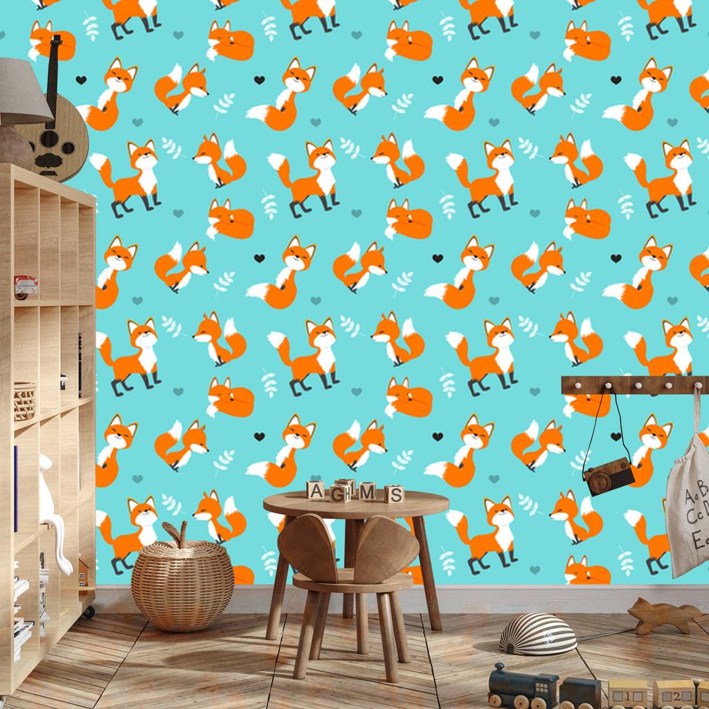Joyful foxes with hearts wallpaper for living room and bedroom 50x1000
